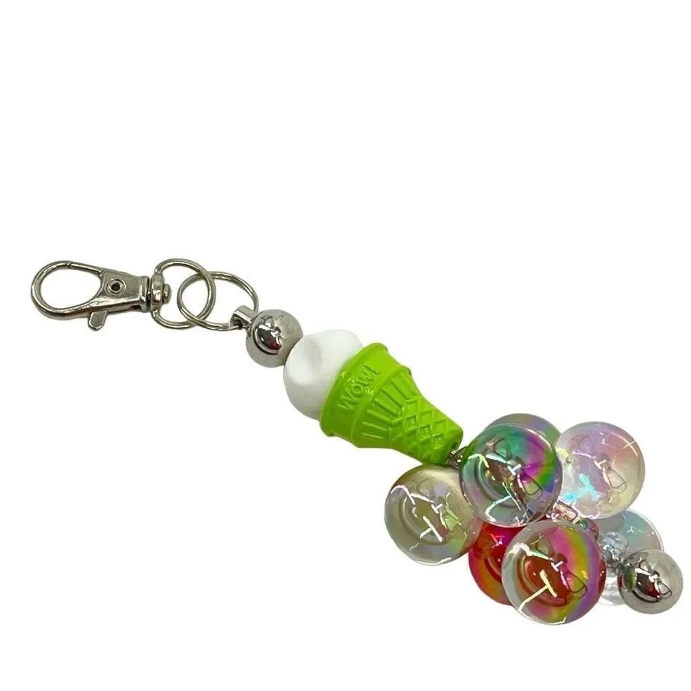 Keychain purse charm Beaded Keychain For Women, Silicone bead ice cream cone bal